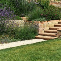 Il giardino è affollato di bordure miste di graminacee e piccoli arbusti