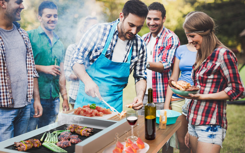 Ampiezza di superfici, visione d’impatto, design pulito ed elegante per il barbecue Green 70 di Steel