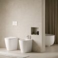 Ambiente bagno con sanitari dal design inclusivo grazie a misure e forme che agevolano il comfort